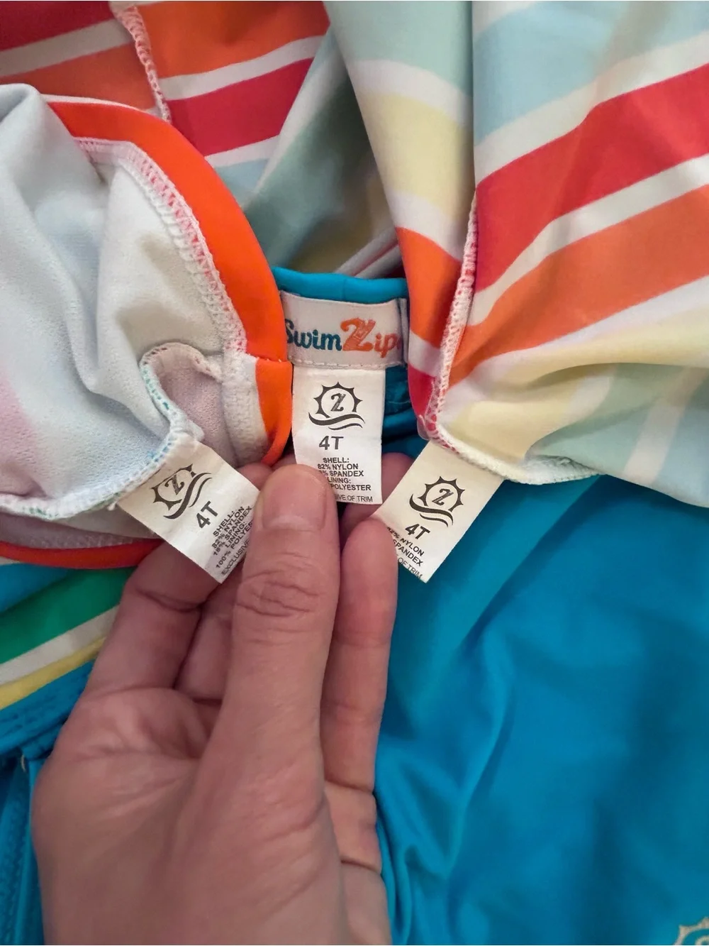 Swim Zip Rainbow rashguard, tankini, and shorts swim set Sz 4